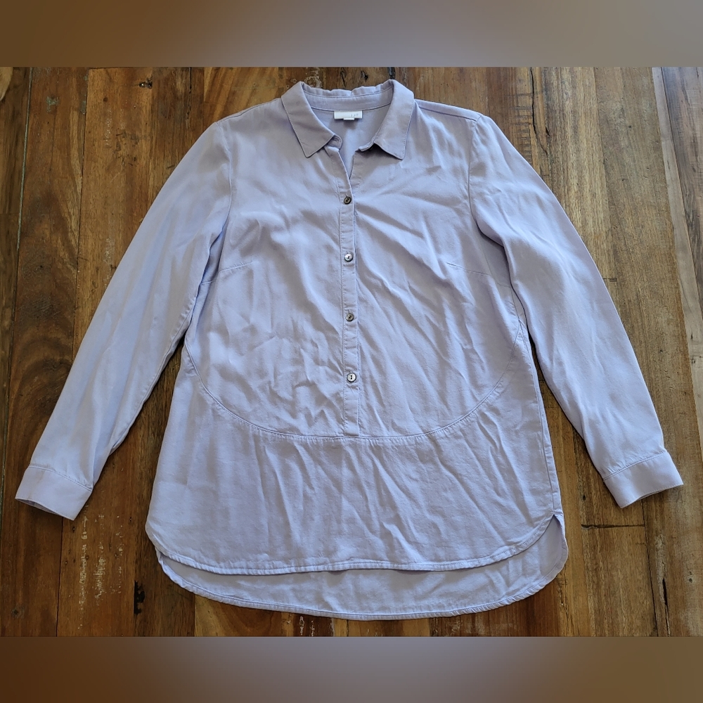 J. Jill Womens Small 3/4 Button Smock Style Top Blue Long Sleeve Collared B3